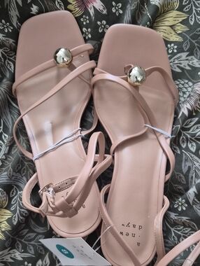 2/$10 Tan Strappy Women's Sandals with Gold Accent